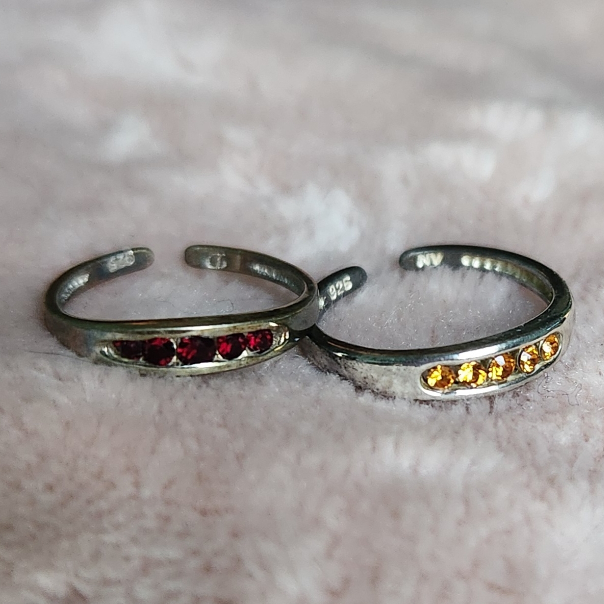 2 Sterling Silver Gemstone Toe Rings